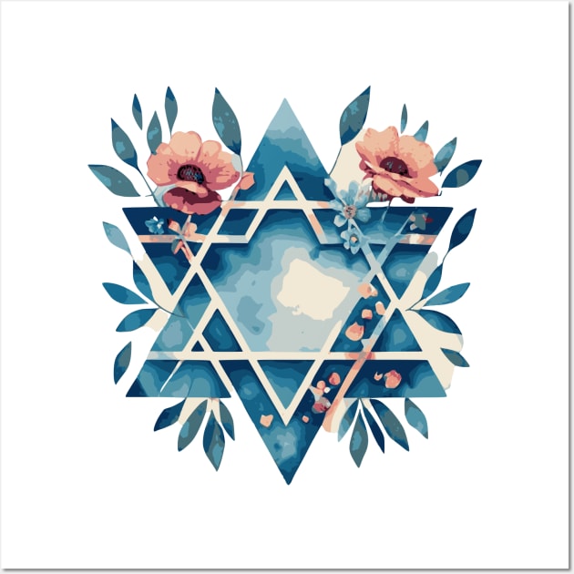 Israeli flag watercolor with flowers Wall Art by Mey Designs